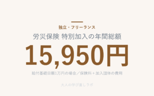 労災保険 特別加入の年間総額は15,950円（給付基礎日額1万円の場合）